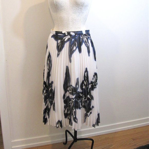 Banana Republic Dresses & Skirts - Banana Republic White & Blue Floral Pleated Chiffon Midi Skirt, Size P8